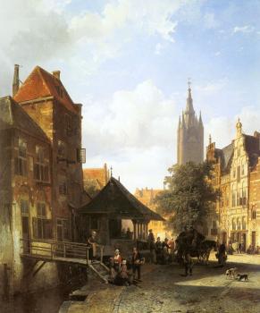 科內利斯 斯普林格 Figures In A Street In Delft